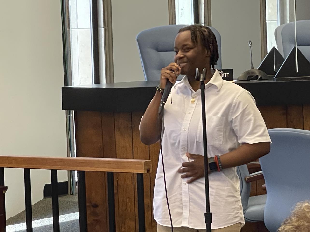 Makiyah Coppin, an incoming junior at Atlantic County Institute of Technology, discusses sexism and gender roles after returning from South Africa through the A Leadership Journey program. Photo Credit: Mark Tyler