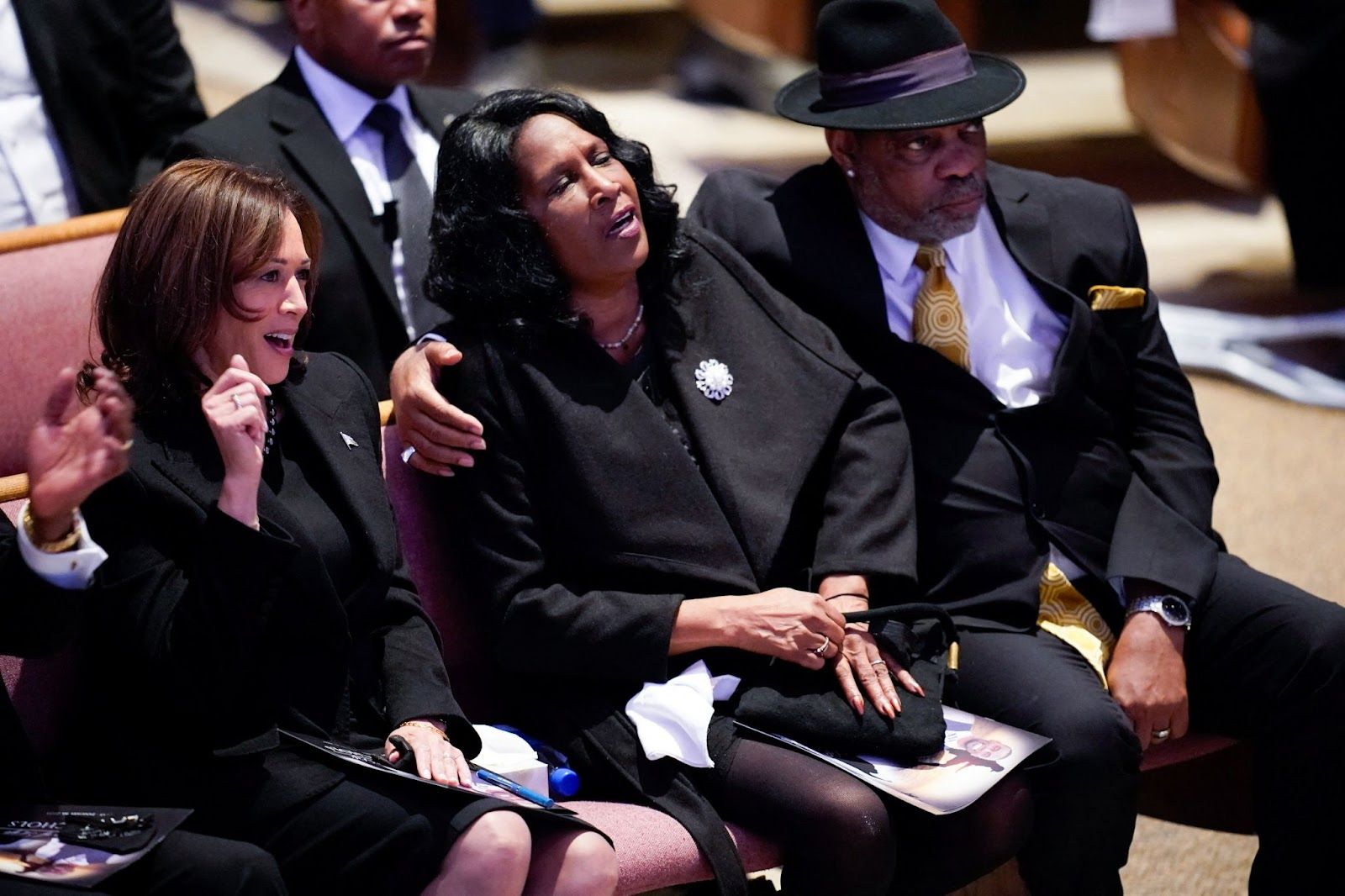 Vice President Kamala Harris sits beside RowVaughn and Rodney Wells, the parents of Tyree Nichols at his funeral. Image Source: Reuters