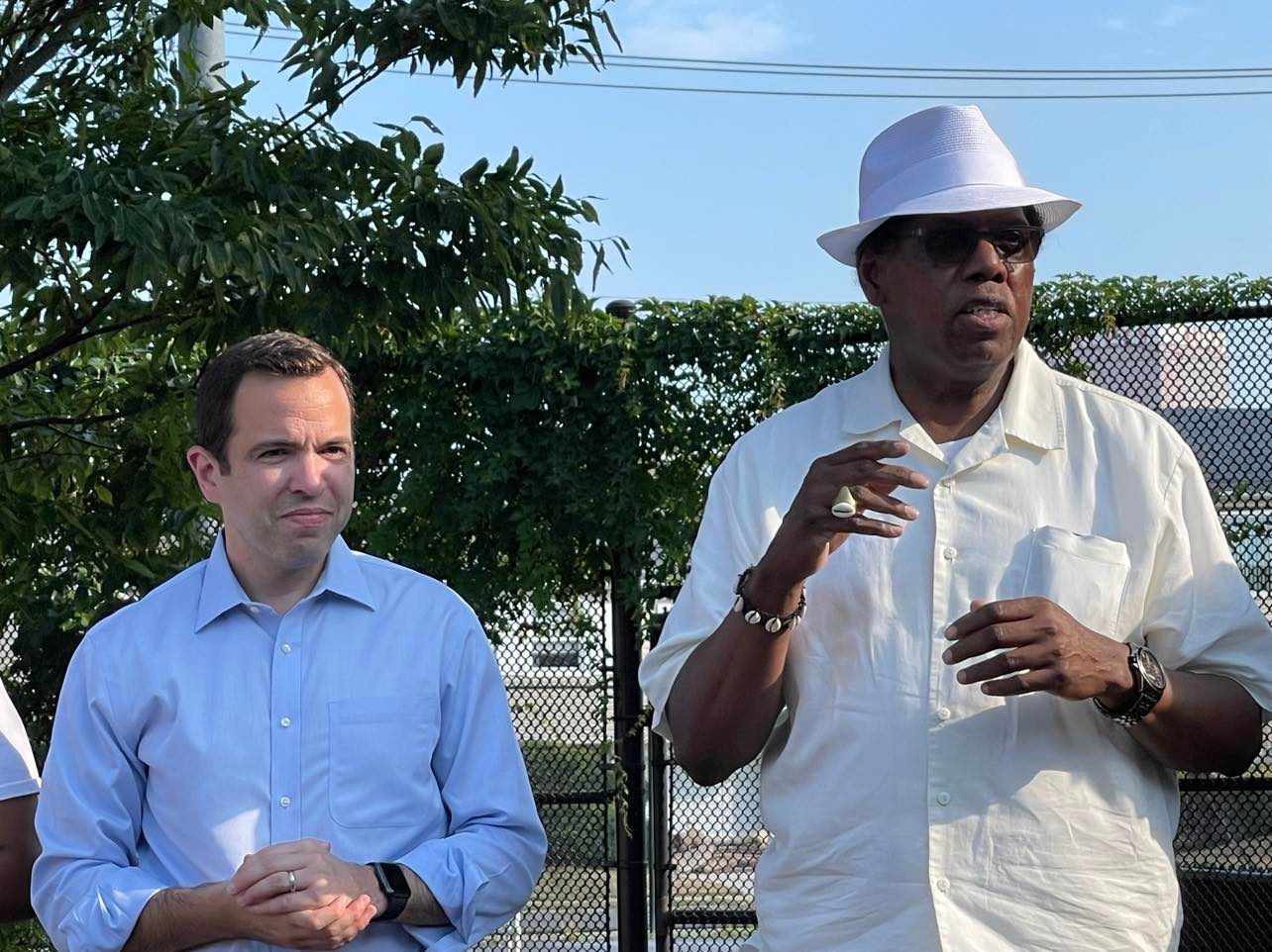 Acting Attorney General Matthew J. Platkin (Left) and National Association for the Advancement of Colored People Atlantic City Branch President Kaleem Shabazz (Right) address crowd at annual community walk.