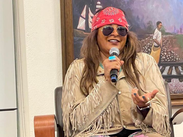 Pam Grier speaks at the Wilmington Public Library. Photo Credit: Mark Tyler