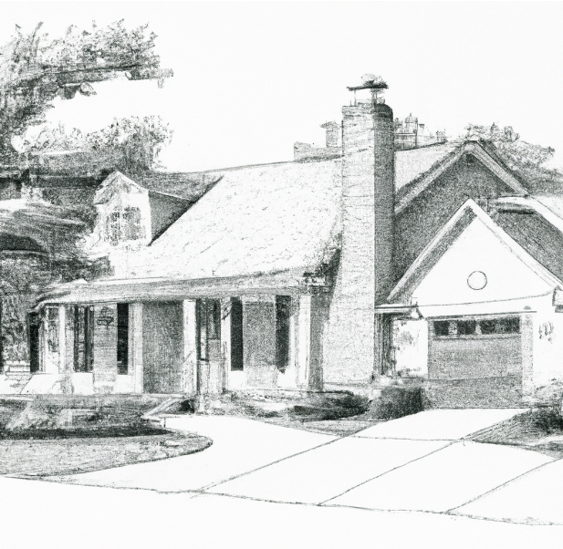 This drawing is a representation of a typical American home. Image Source: DALLE-2