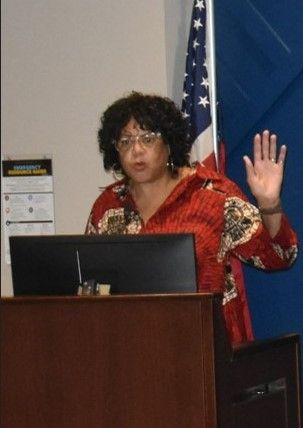 Atlantic City High School teacher  Louise Gorham-Neblett moderates NAACP panel discussion. Photo Credit: Raymond Tyler