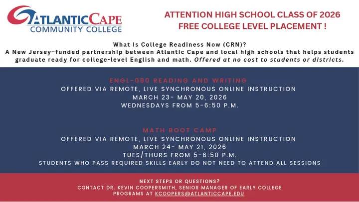 Free College Readiness Program from Atlantic Cape Helps High School Class of 2026 Prepare for College-Level English and Math